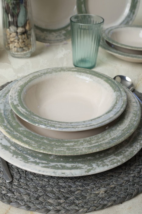 Hermia Juego de Cena de 24 Piezas Crema y Verde Hermia Juego de Cena de 24 Piezas Crema y Verde
